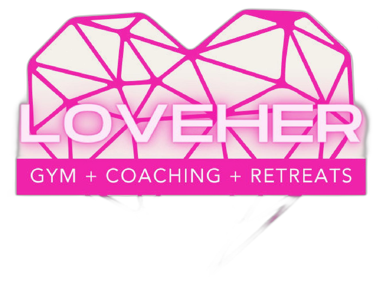 LOVEHER heart logo cutout over a real coaching floor backdrop (Coach Dee bringing the fire)
